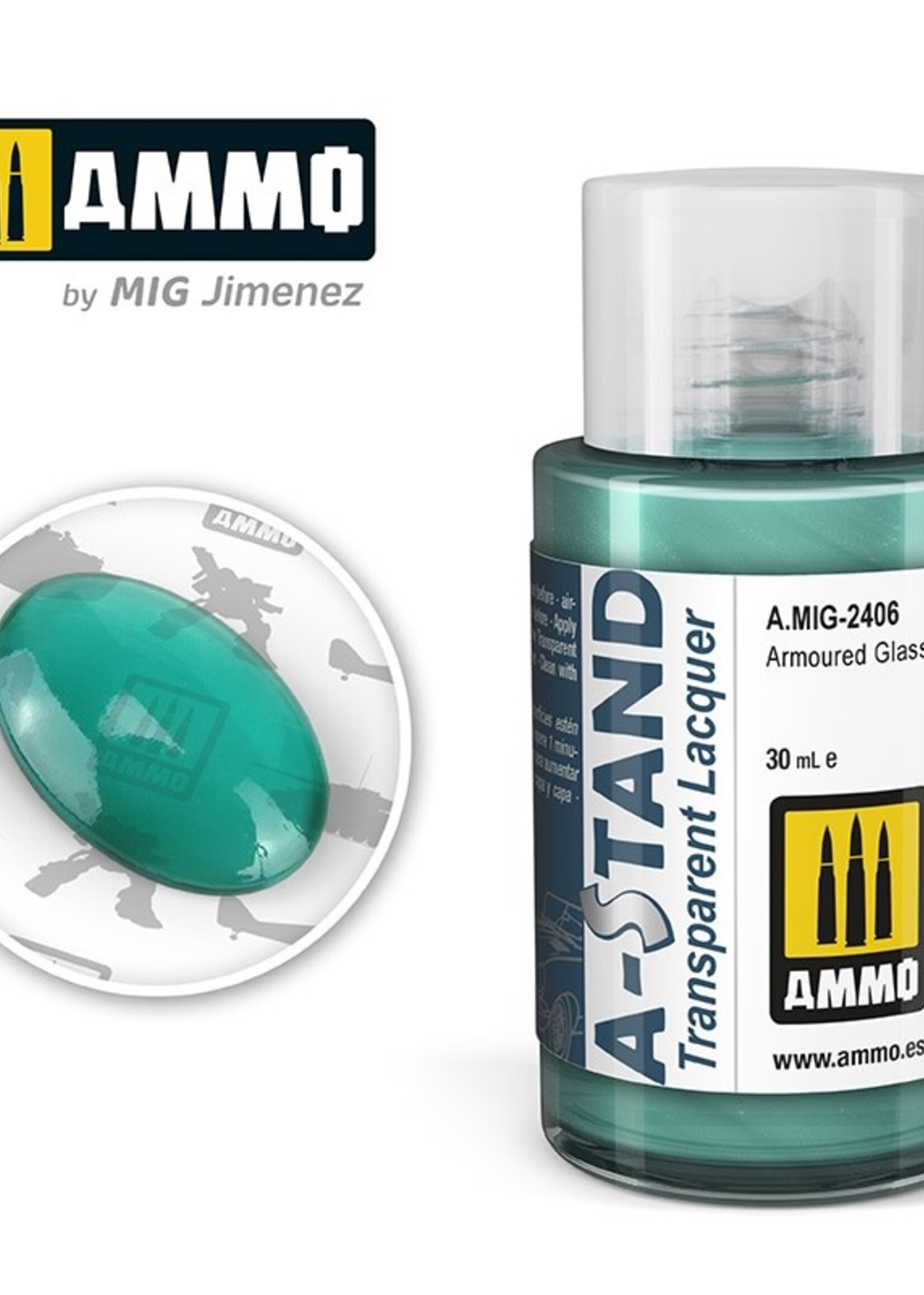AMMO MIG AMMO MIG 2406A-STAND TRANSPARENT ARMOURED GLASS 30ML JAR