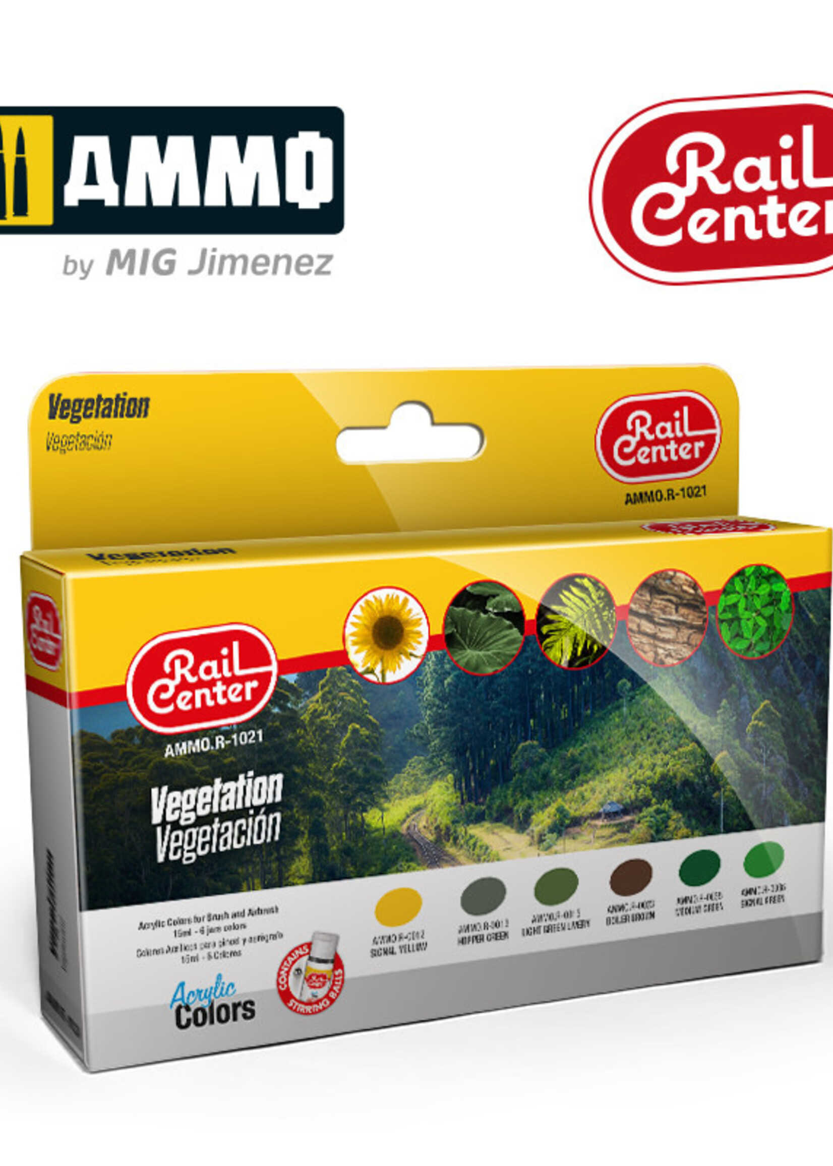 AMMO MIG AMMO MIG R-1021 RAIL CENTER - VEGETATION 15ML 6 JARS