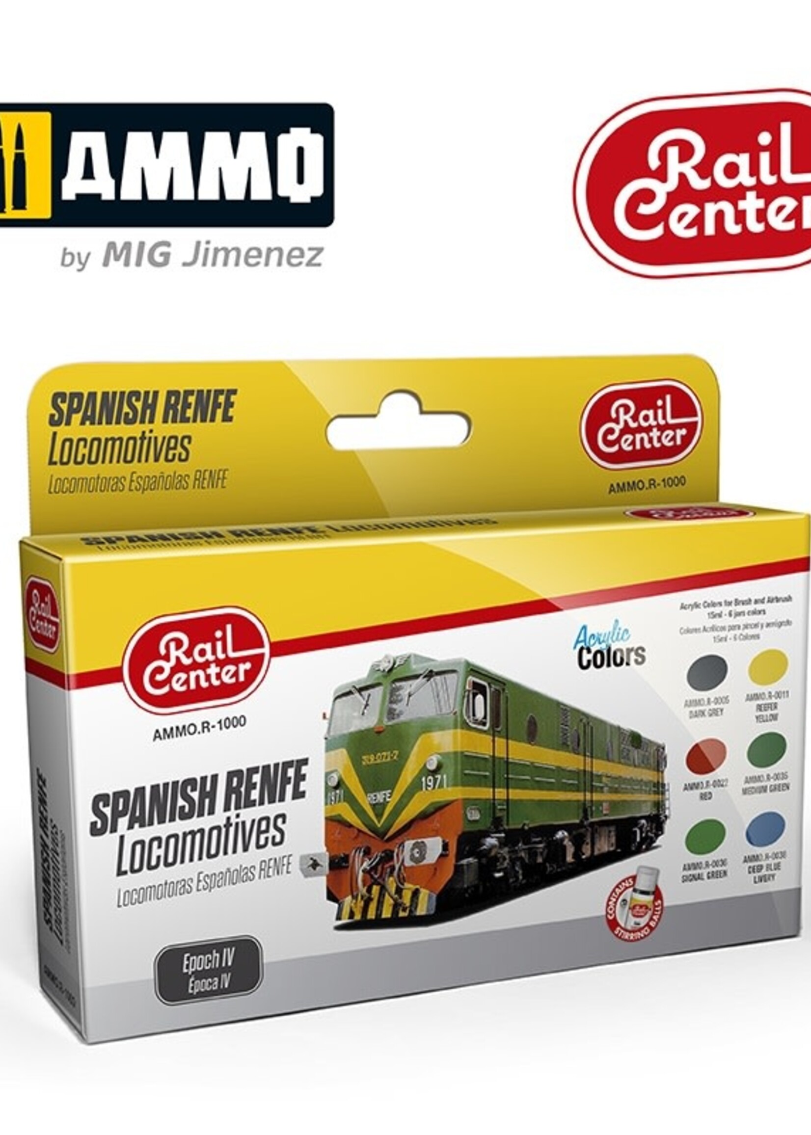 AMMO MIG AMMO MIG R-1000 SPANISH RENFE LOCOMOTIVES EPOCH IV 15ML 6 JARS