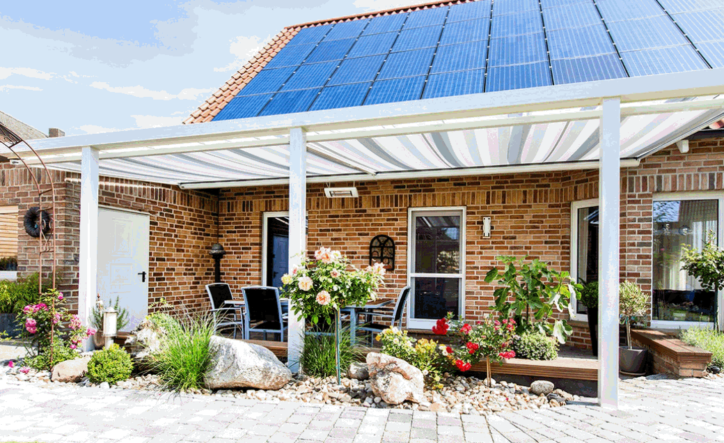 Onderdak zonwering elektr. 2- delig incl. montage  700 x 300cm