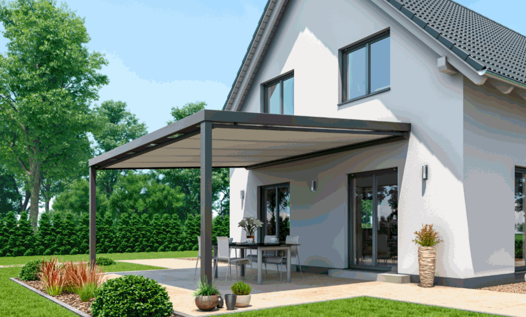 Onderdak zonwering elektr. 2- delig incl. montage  700 x 300cm