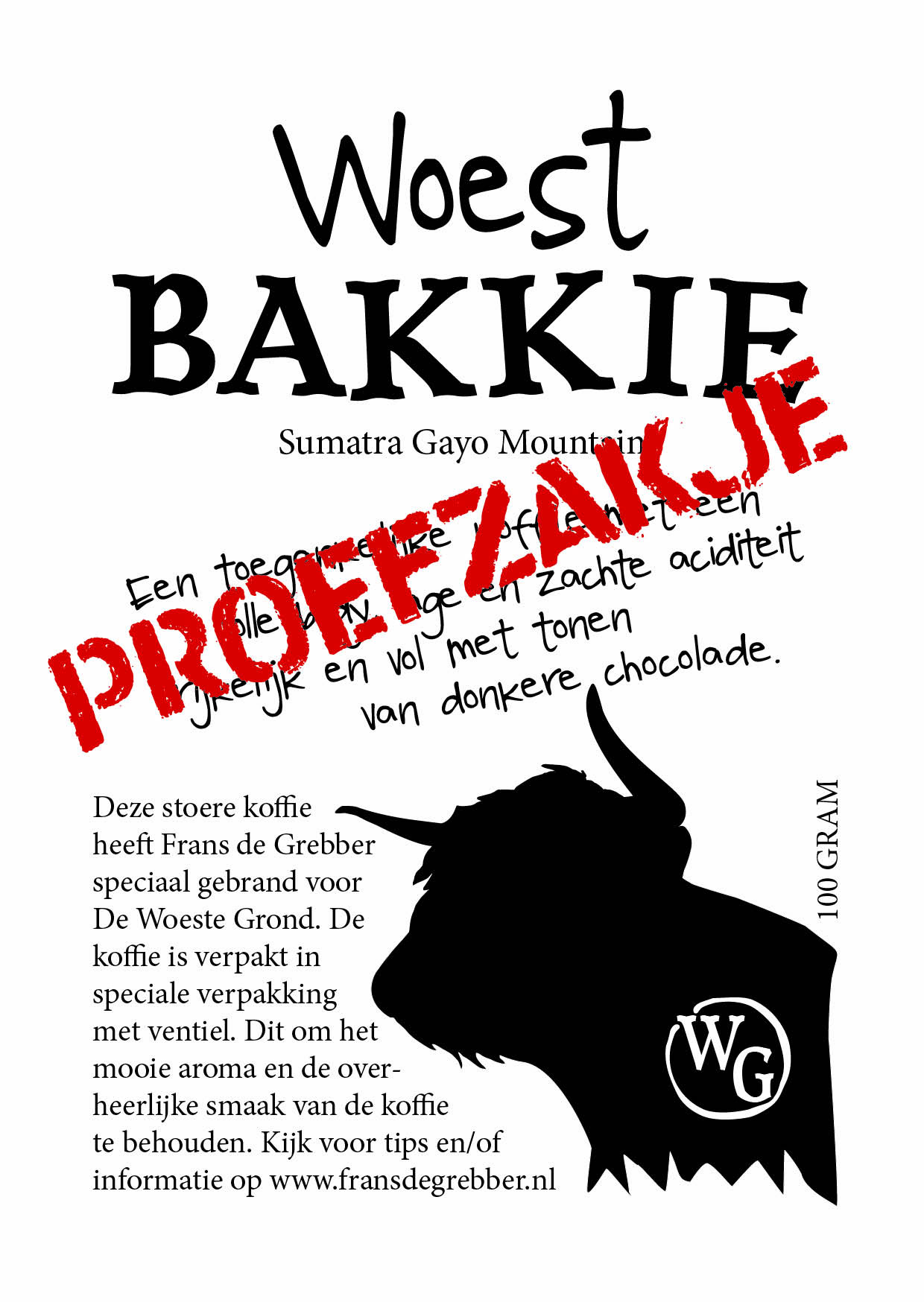 Proefzakje Woest Bakkie koffiebonen