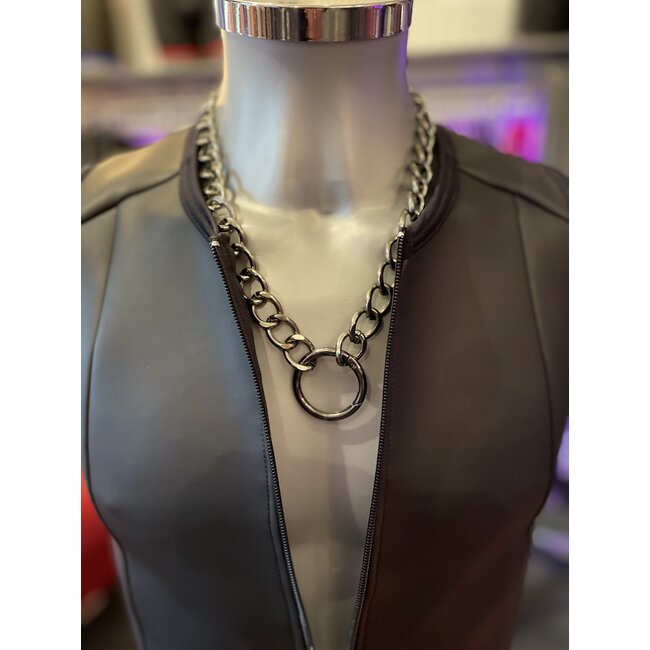 Heren ketting met ring in gunmetal