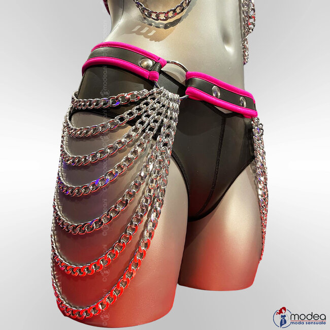 Neoprene Hip Belt Fluo Pink with silver chains