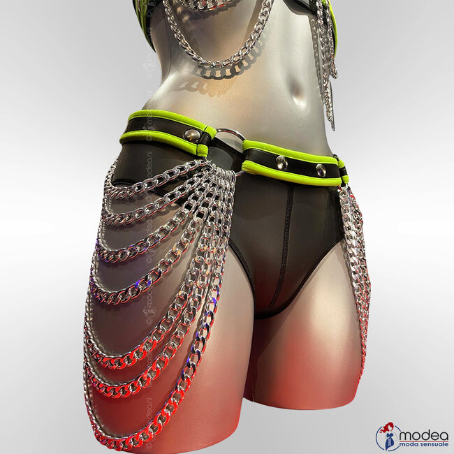 Neoprene Hip Belt Fluo Green with silver chains