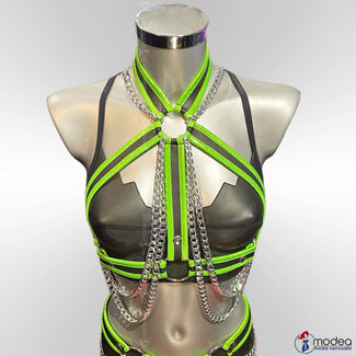 Neoprene Harness Top Reflective Green with silver chains