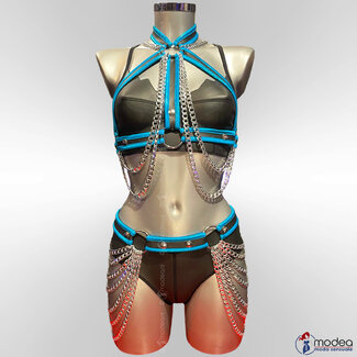 Neoprene Harness Top Reflective Aqua Blue with silver chains