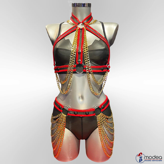 Neoprene Harness Top Reflective Red with silver chains