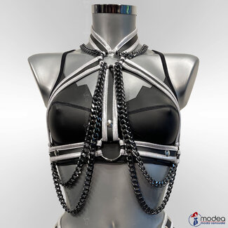 Neoprene Harness Top Silverwhite with silver black chains