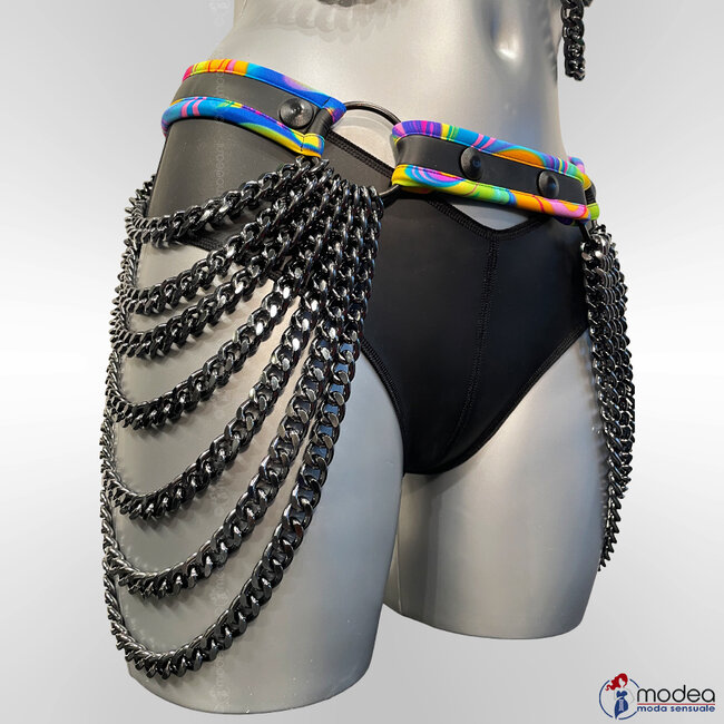 Neopreen Heupriem Fluor Mix with  transparant silver black chains