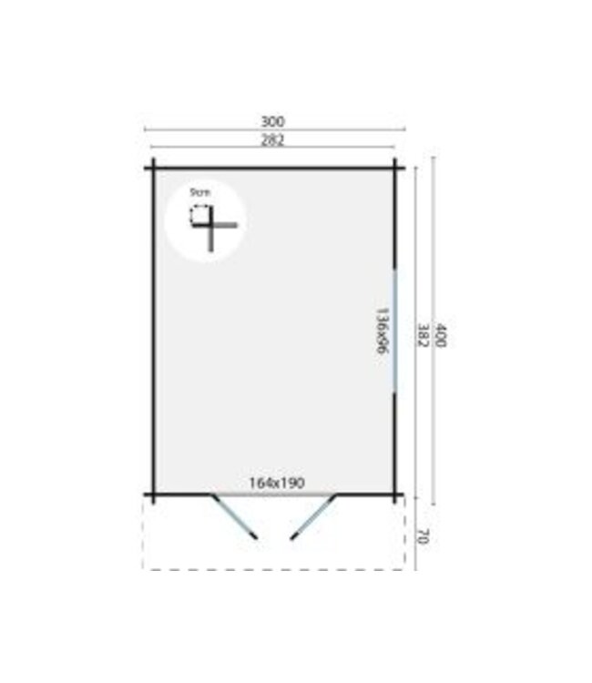 Tuindeco  Blokhut - Tuinhuis Pamplona 34 mm vuren onbehandeld met overkapping voorkant