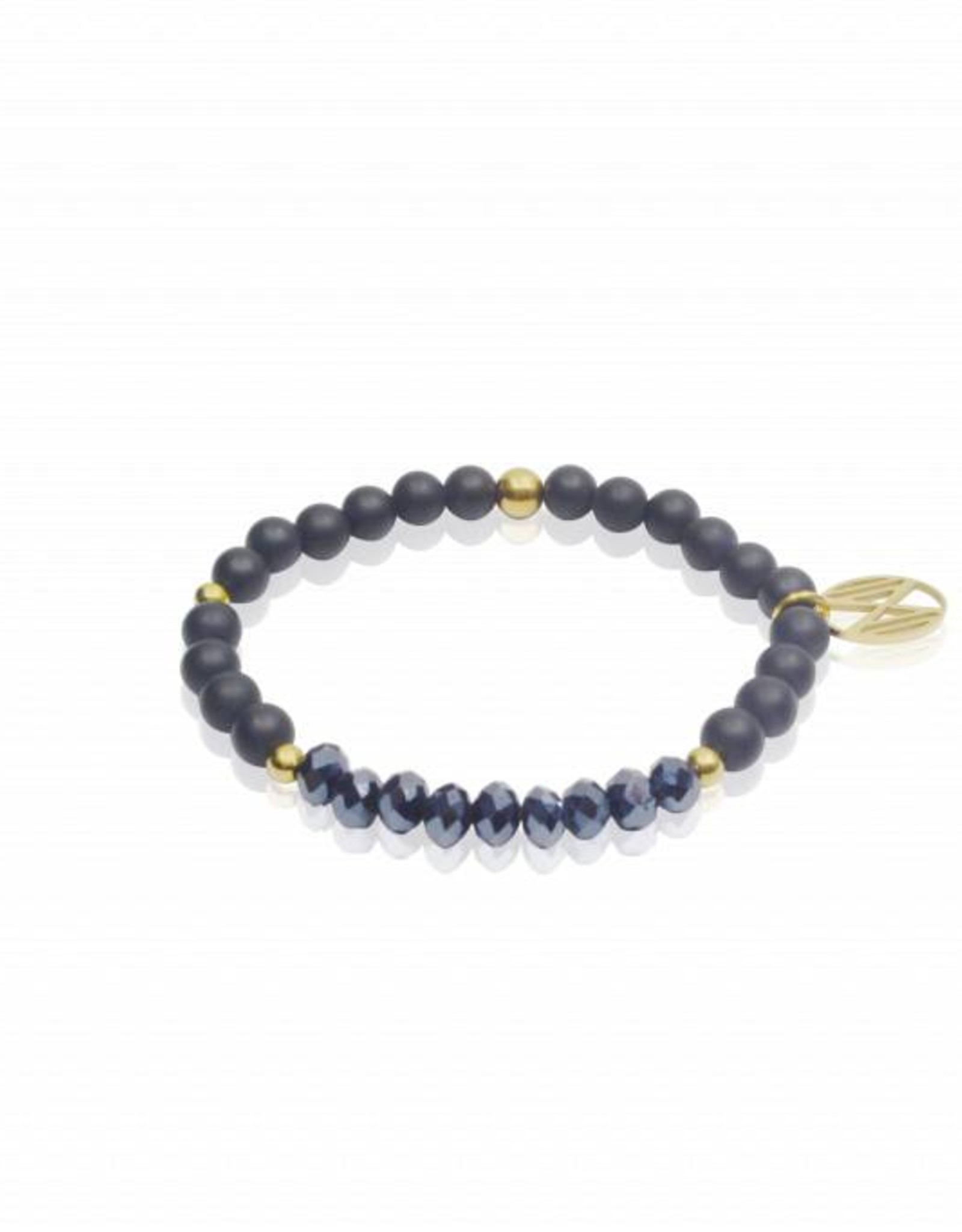 Midnight blue armband van matzwarte agaat en facetkralen