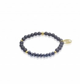 Midnight blue armband van matzwarte agaat en facetkralen