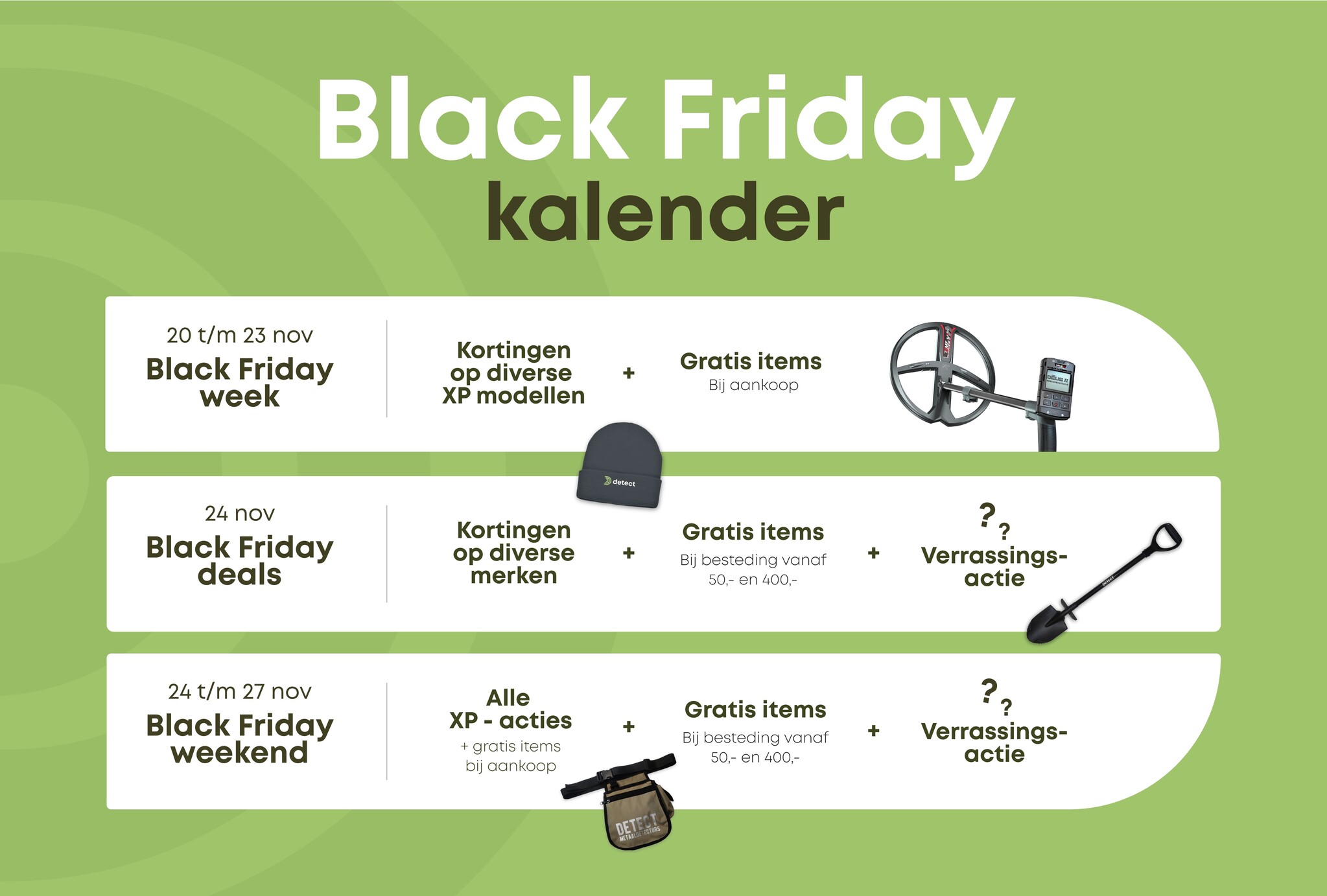Black Friday Deals kalender Detect Metaaldetectors