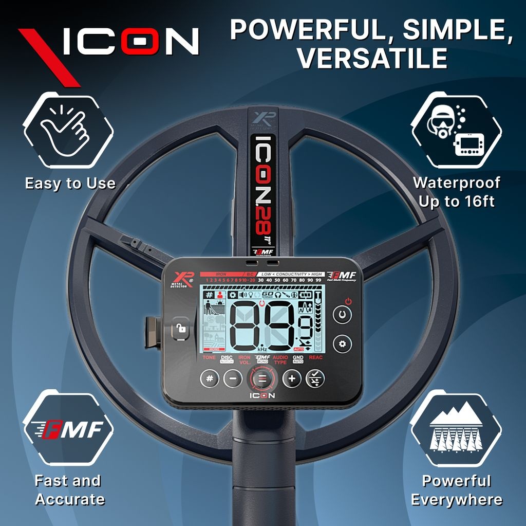 XP ICON metal detector with WSA ST headphones – wireless, lightweight & waterproof up to 5 meters