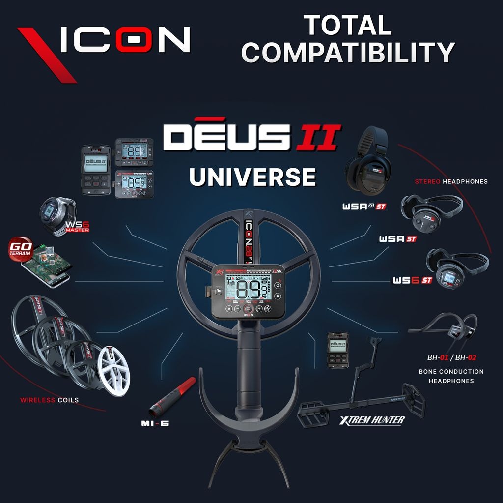 XP ICON metal detector with WSA ST headphones – wireless, lightweight & waterproof up to 5 meters