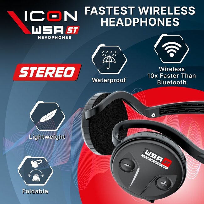 XP ICON metal detector with WSA ST headphones – wireless, lightweight & waterproof up to 5 meters