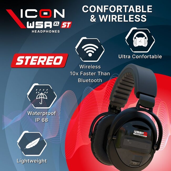 XP Metaaldetectors XP ICON metal detector with WSA XL ST headphones – over-ear, wireless & waterproof up to 5 meters