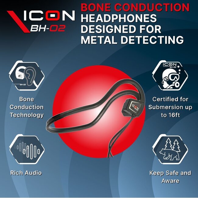 XP Metaaldetectors XP BH-02 Bone Conduction Headphones – for ICON and ICON X (waterproof for wading and diving)