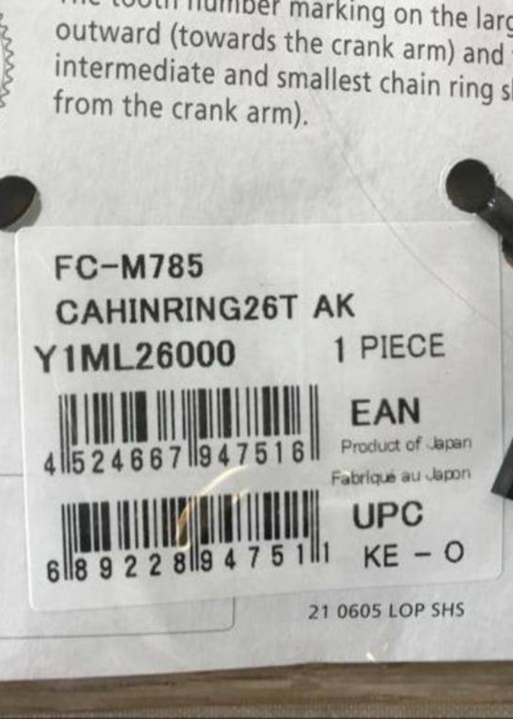 Shimano Shimano Deore XT FC-M785 kettingblad 26T 64 mm 10 speed