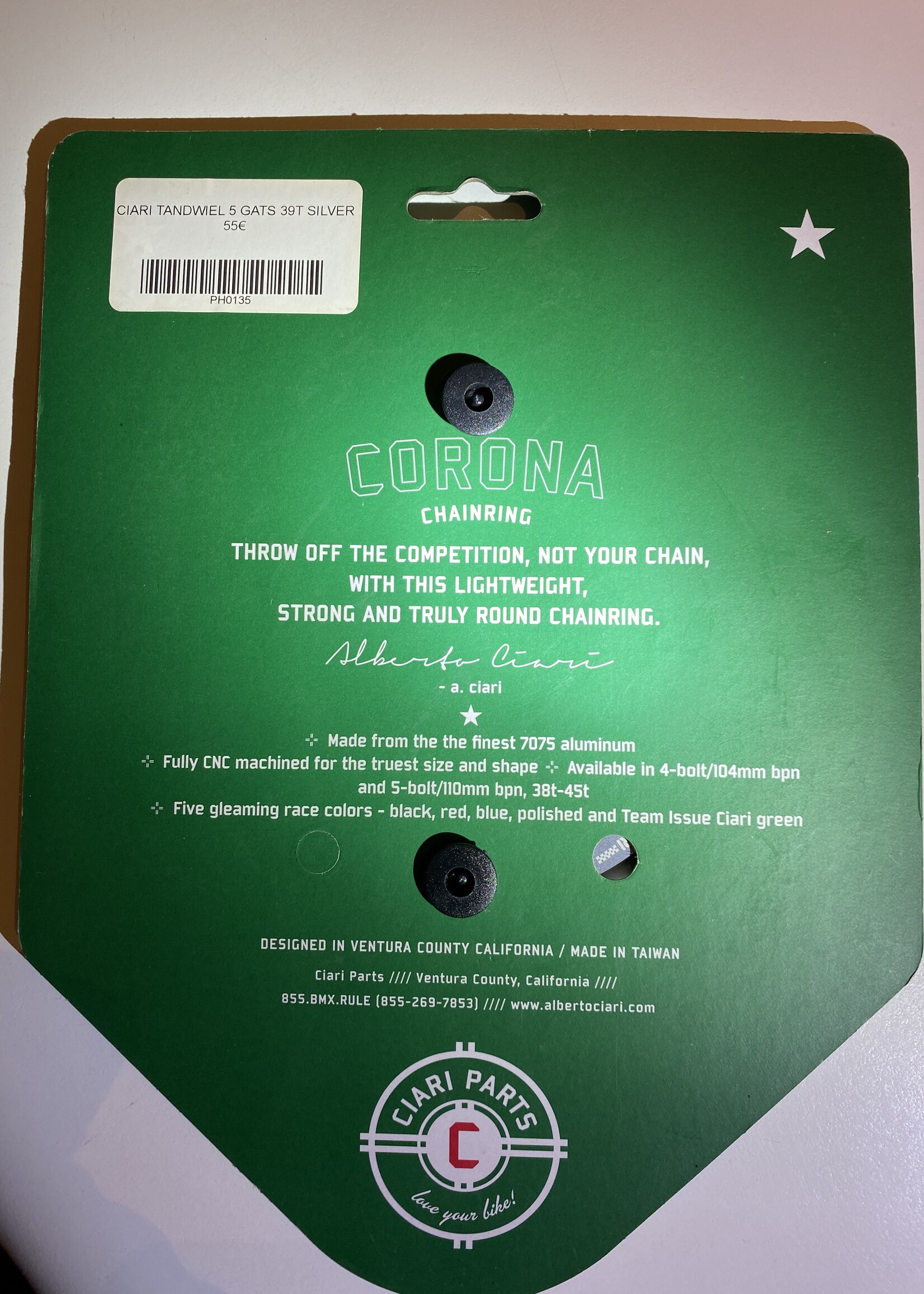 Ciari Ciari Corona 4-Bouten Race BMX Chainwheel 39t silver