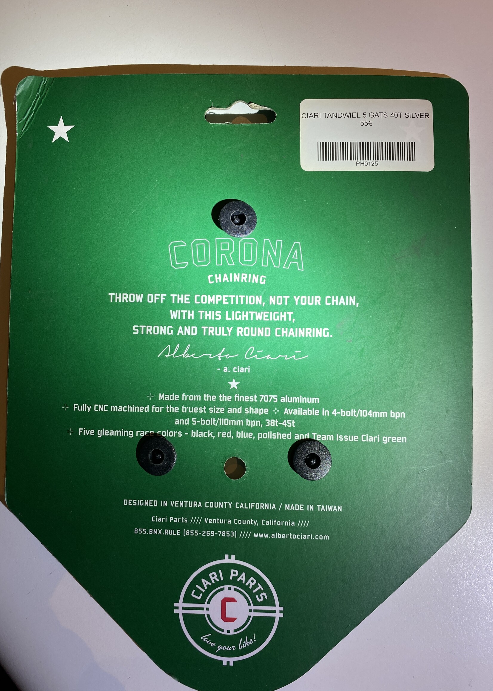 Ciari Ciari Corona 5-Bouten Race BMX Chainwheel 40t silver