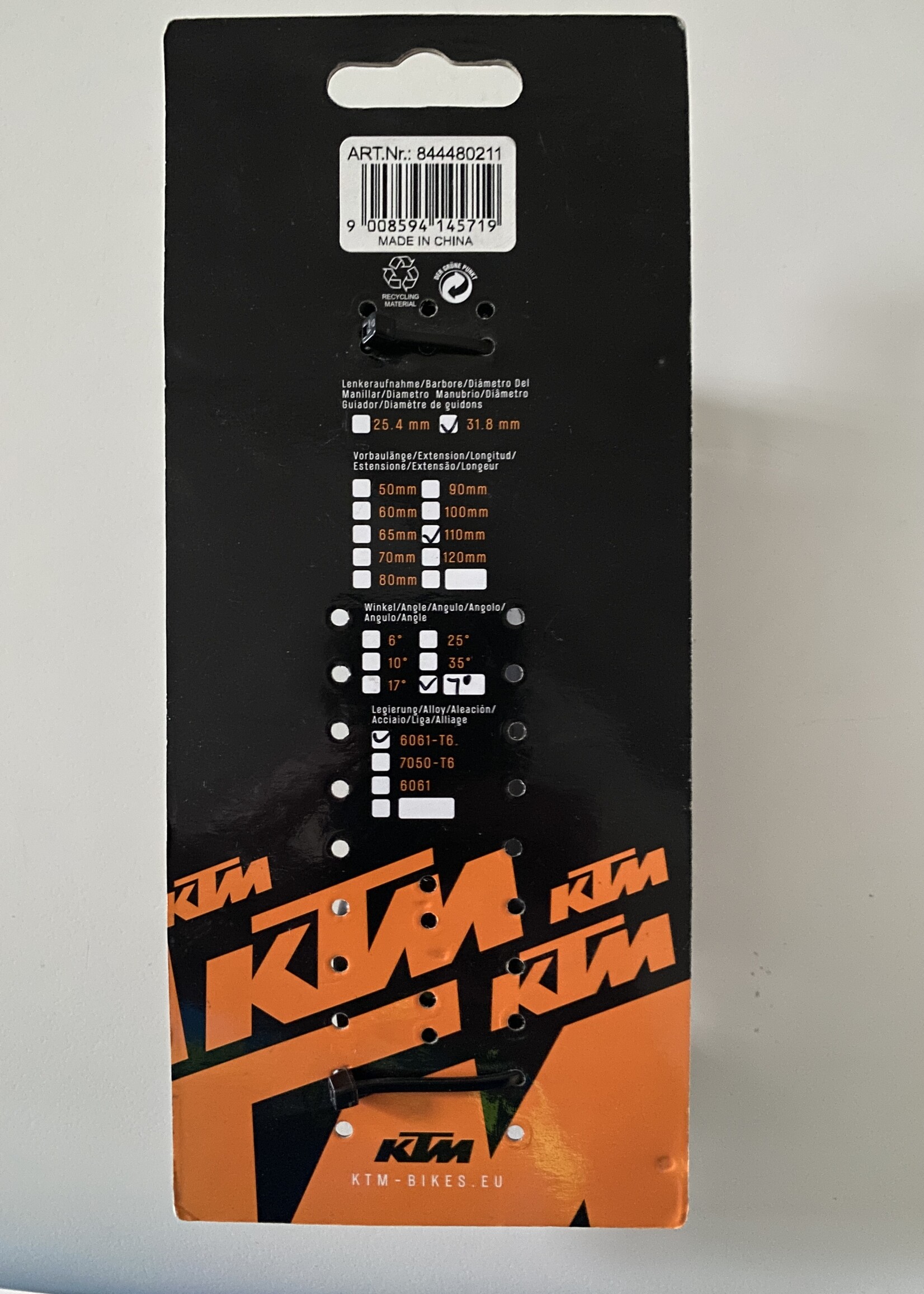 KTM KTM Stem 110 mm +/- 7 graden