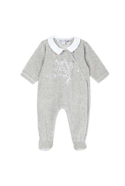 babypakje velours met borduur - grijs