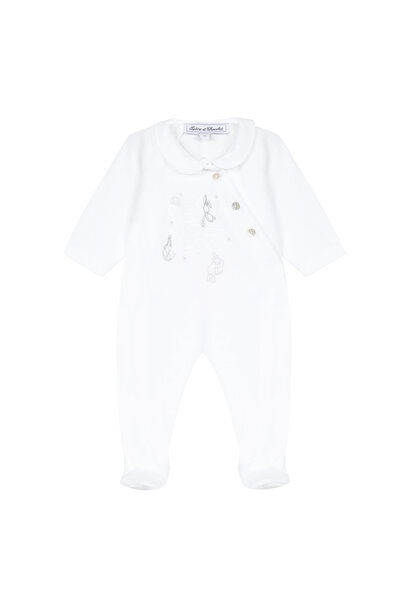 velours boxpakje met borduur - wit/beige