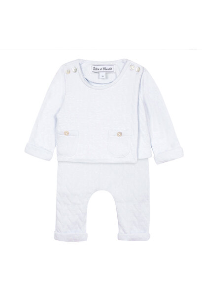 babysetje katoen met overslag - lichtblauw 1M