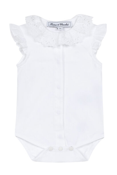 babyromper katoen met broderie kraagje - wit