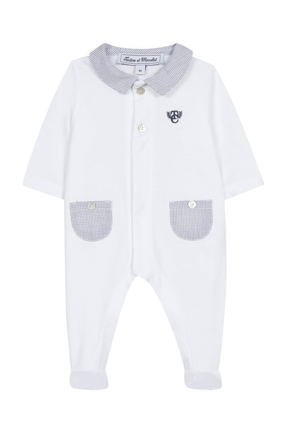 babypakje katoen met kraagje - wit/blauw