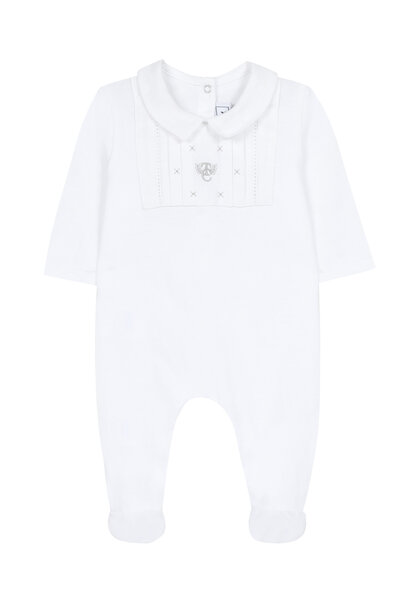 babypakje katoen met linnen kraagje - wit