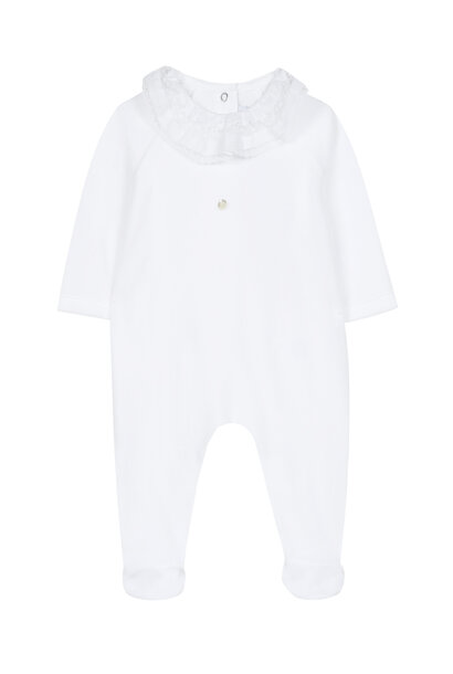 babypakje fluweel met kanten kraagje - wit