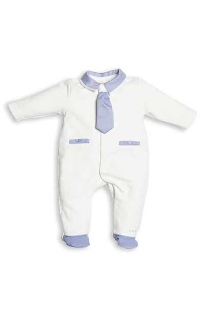 babypakje katoen met stropdasje - wit/blauw