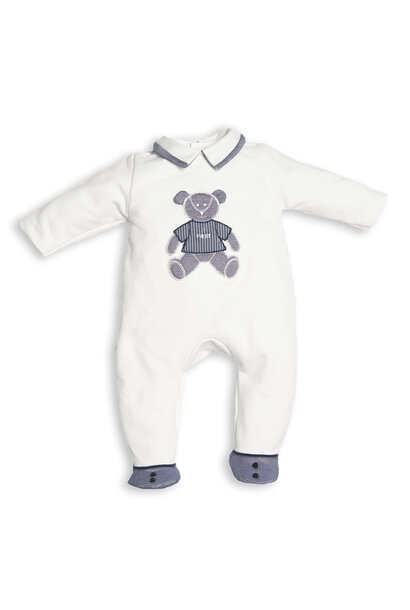 babypakje katoen met beertje - wit/blauw