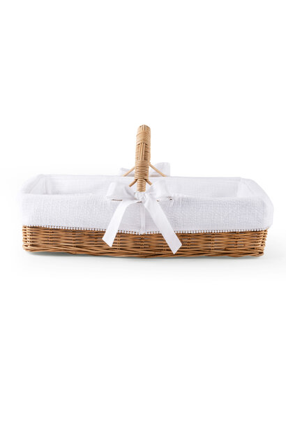 Cotton White Rieten verzorgingsmand met handvat + bekleding gewafeld