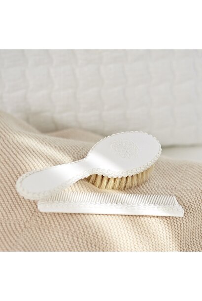 Cotton White borstel en kam geborduurd + tasje