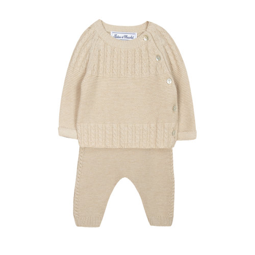  Tartine et Chocolat cashmere set van top en broek - beige 