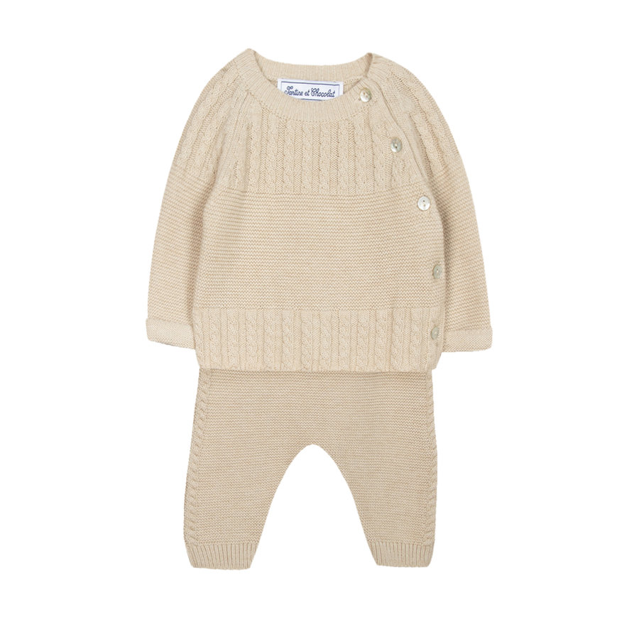 cashmere set van top en broek - beige-1