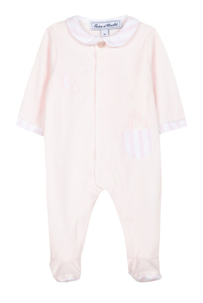 boxpakje velours met pinguïn - roze