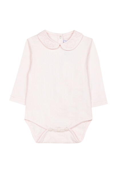 babyromper katoen met borduur kraagje - roze