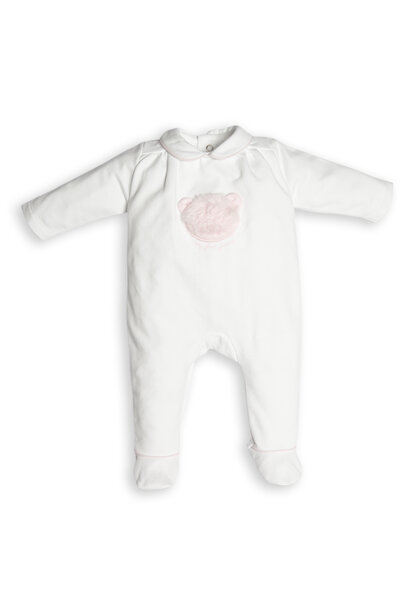 babypakje katoen met teddy - wit/roze
