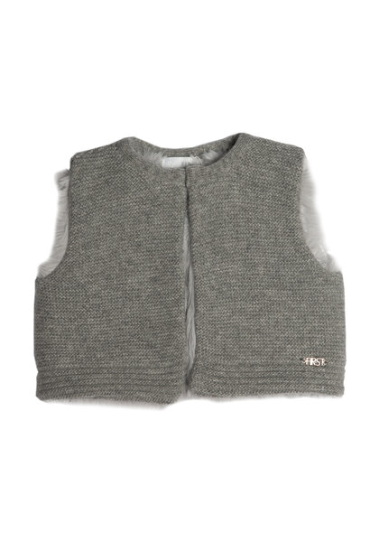 vestje met merino wol en kasjmier met zachte eco bont voering - grijs