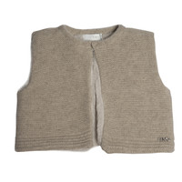 gilet wol met eco bont - beige