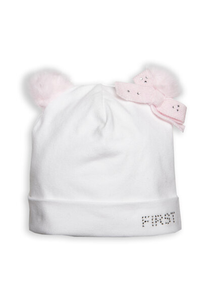 babymutsje teddy - wit/roze