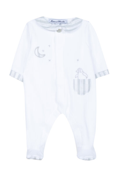 babypakje velours met pinguin - wit/grijs