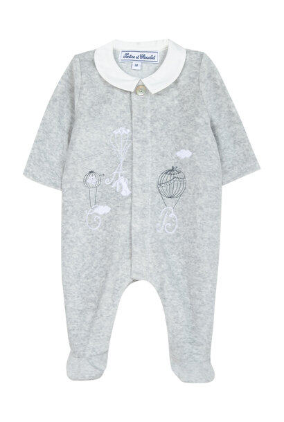 babypakje velours met borduur - zacht grijs