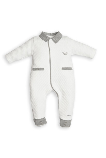 babypakje katoen met kraagje - wit/grijs