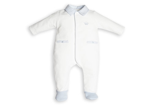  First babypakje katoen met kraagje - wit/lichtblauw 